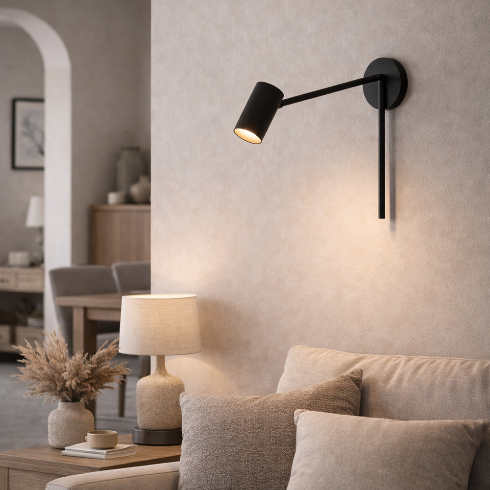 Black Adjustable Wall Reading Light with Swing Arm
