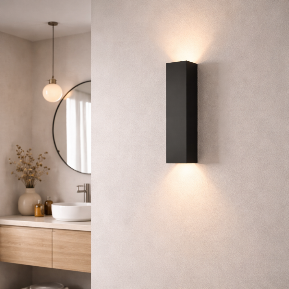 Black Up and Down Wall Light with Rectangular Metal Body
