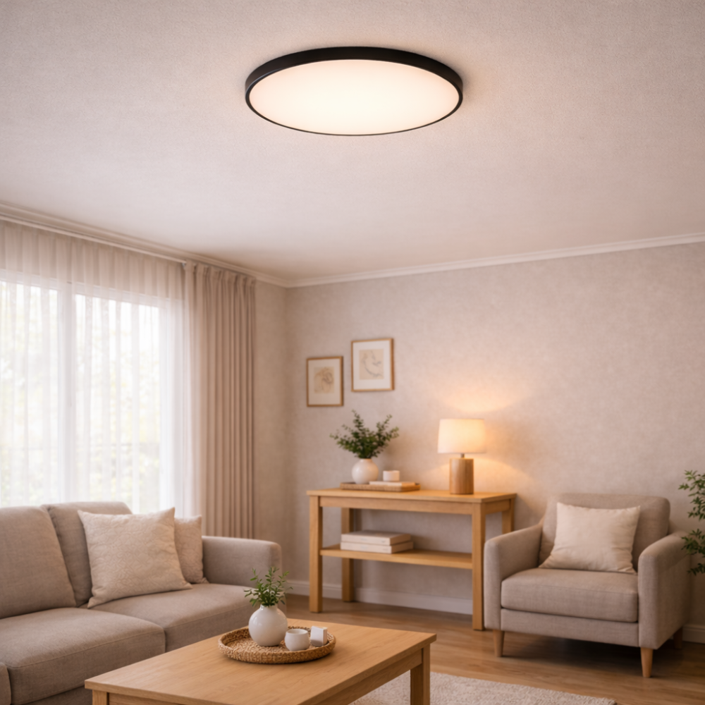 Round Flush Mount LED Ceiling Light with Black Frame for Living Room and Bedroom