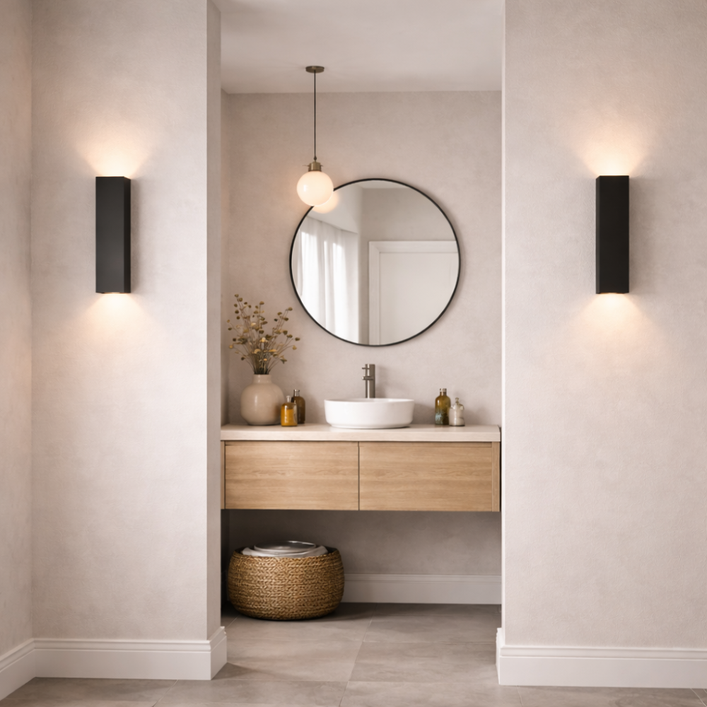 Black Up and Down Wall Light with Rectangular Metal Body