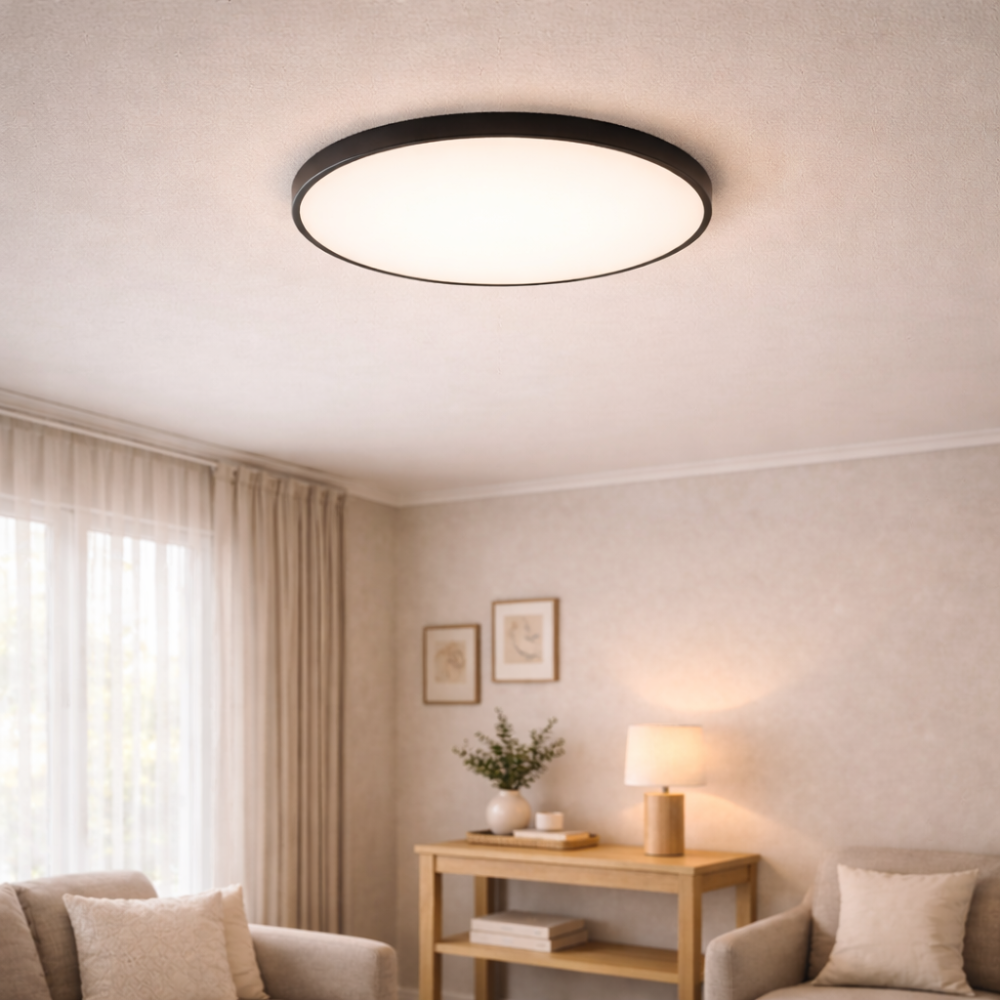 Round Flush Mount LED Ceiling Light with Black Frame for Living Room and Bedroom